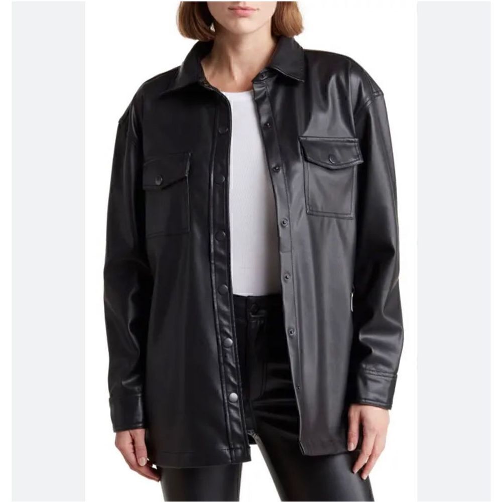 Kensie Faux Leather Shacket. NWT. Black. small. Mafiawife baddie punk goth